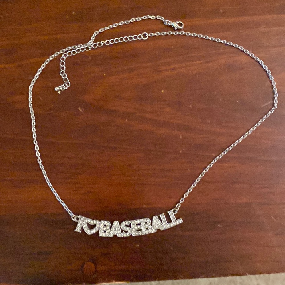 I love baseball silver necklace
